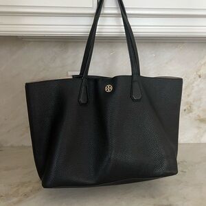 Tori Burch Large Black Tote pebbled Leather